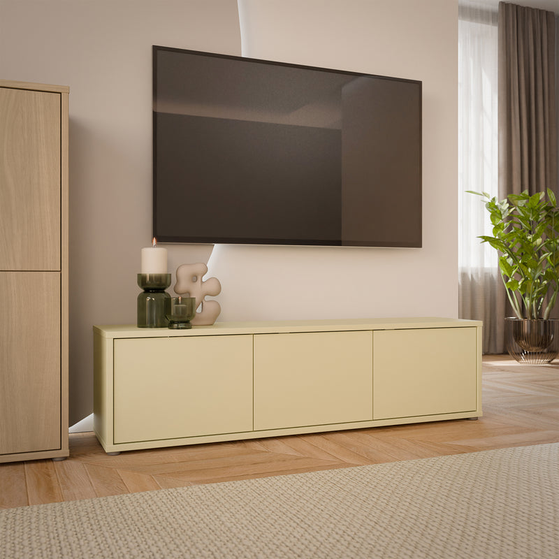 Alice Springs Wide TV Cabinet with 3 Doors Push-to-Open in Butter Yellow – image 6
