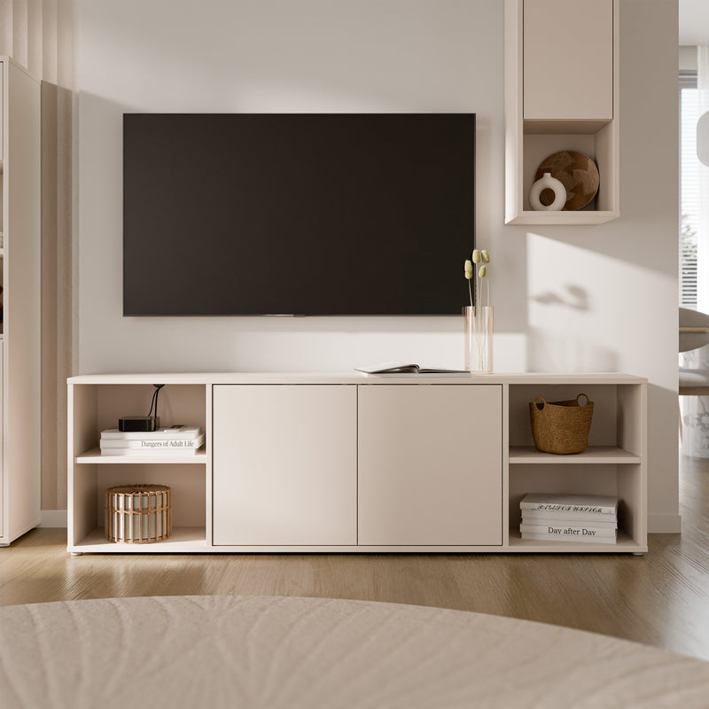 Alice Springs Wide TV Cabinet with 2 Doors Push-to-Open & 2 Open Shelves in Sand – image 6