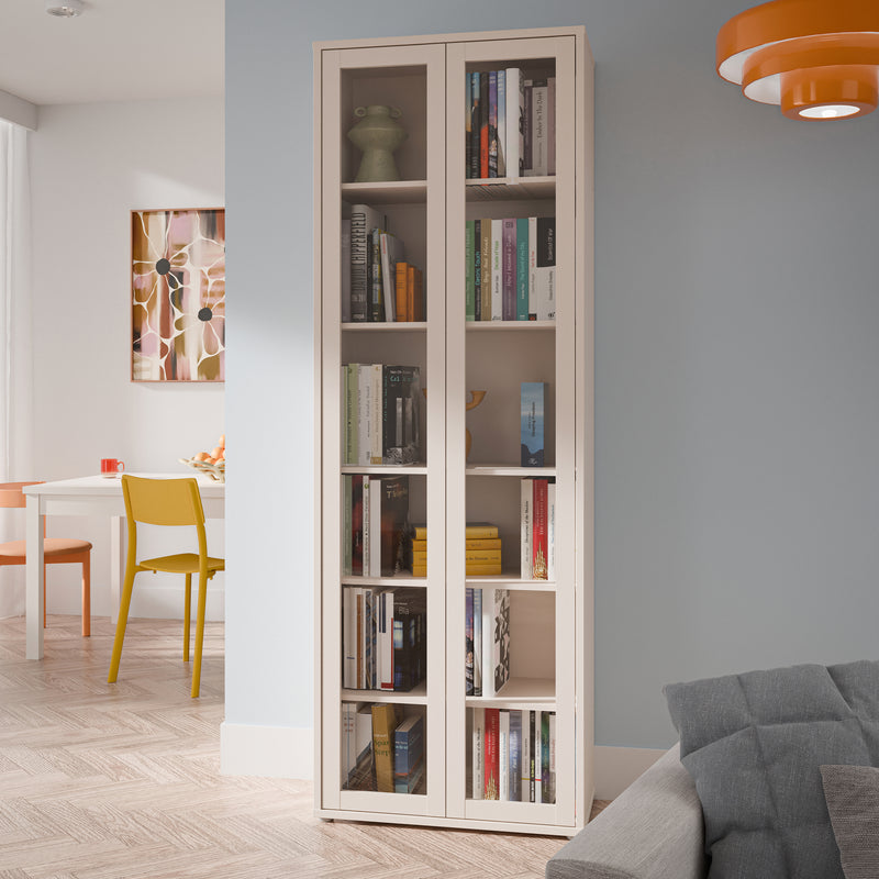 Alice Springs Slim Tall Display Cabinet with 2 Glass Doors Push-to-Open & 5 Shelves in Sand – image 6