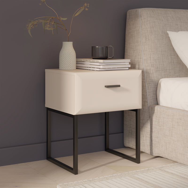 Akihisa Bedside Table with Drawer and Metal Legs in Sand – image 6