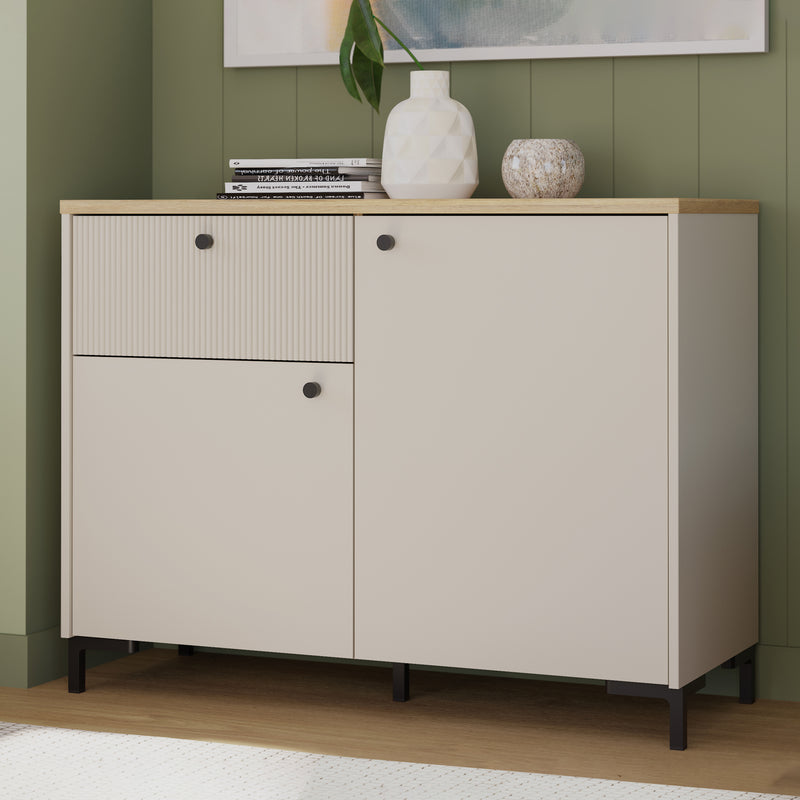 Bixbite Sideboard with Fluted Detail, Drawer & Cupboard in Mauvella Oak and Sand – image 6