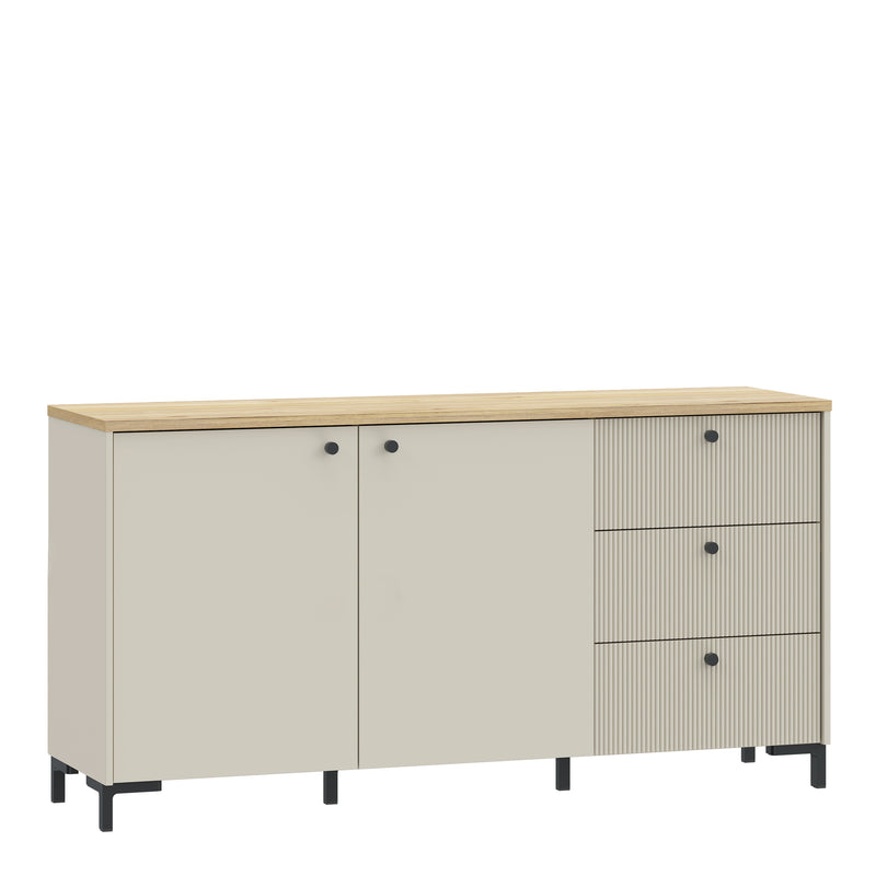 Bixbite Wide Sideboard with Fluted Drawers & Cupboard in Mauvella Oak and Sand – image 1