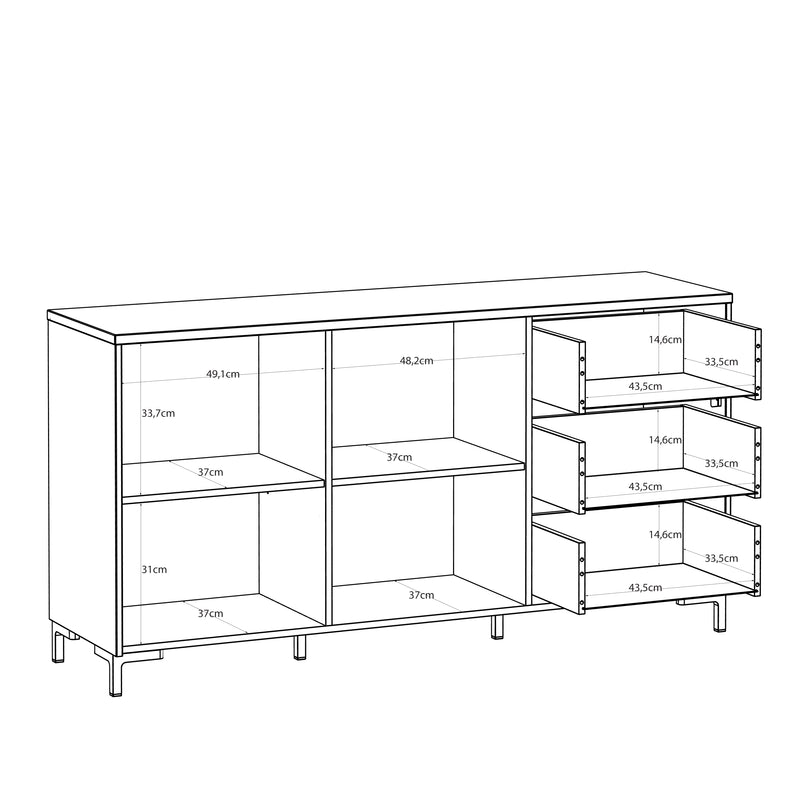 Bixbite Wide Sideboard with Fluted Drawers & Cupboard in Mauvella Oak and Sand – image 10