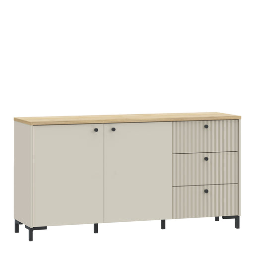 Bixbite Wide Sideboard with Fluted Drawers & Cupboard in Mauvella Oak and Sand – image 1