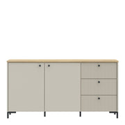Bixbite Wide Sideboard with Fluted Drawers & Cupboard in Mauvella Oak and Sand – image 2
