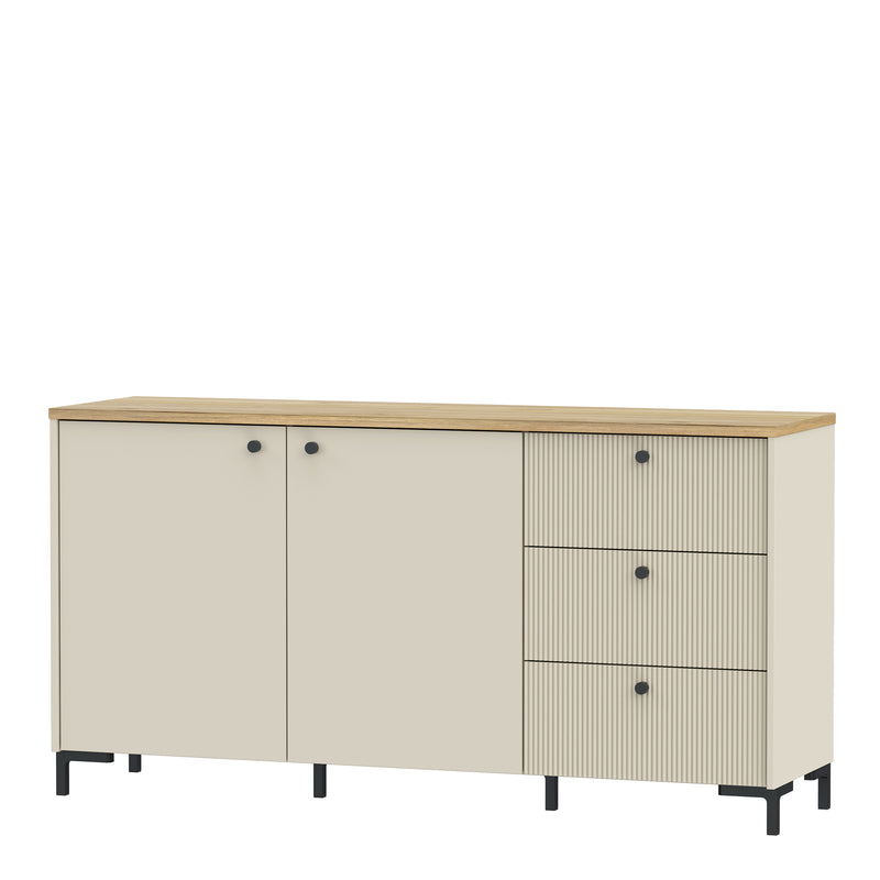 Bixbite Wide Sideboard with Fluted Drawers & Cupboard in Mauvella Oak and Sand – image 3