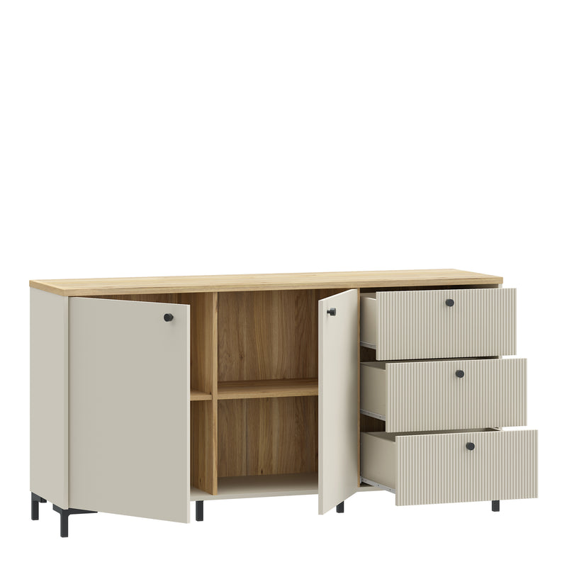 Bixbite Wide Sideboard with Fluted Drawers & Cupboard in Mauvella Oak and Sand – image 4