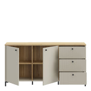Bixbite Wide Sideboard with Fluted Drawers & Cupboard in Mauvella Oak and Sand – image 5
