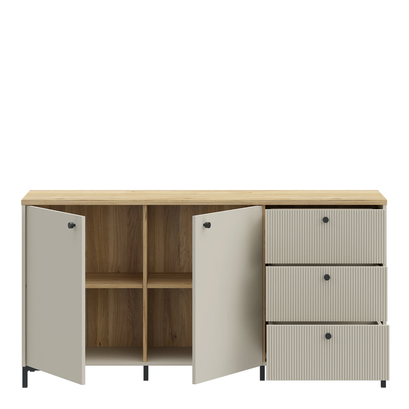 Bixbite Wide Sideboard with Fluted Drawers & Cupboard in Mauvella Oak and Sand – image 5