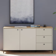 Bixbite Wide Sideboard with Fluted Drawers & Cupboard in Mauvella Oak and Sand – image 7