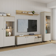 Bixbite Wide TV Unit with Fluted Drawer, Open Shelf & Cupboard in Mauvella Oak and Sand – image 11