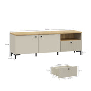 Bixbite Wide TV Unit with Fluted Drawer, Open Shelf & Cupboard in Mauvella Oak and Sand – image 12