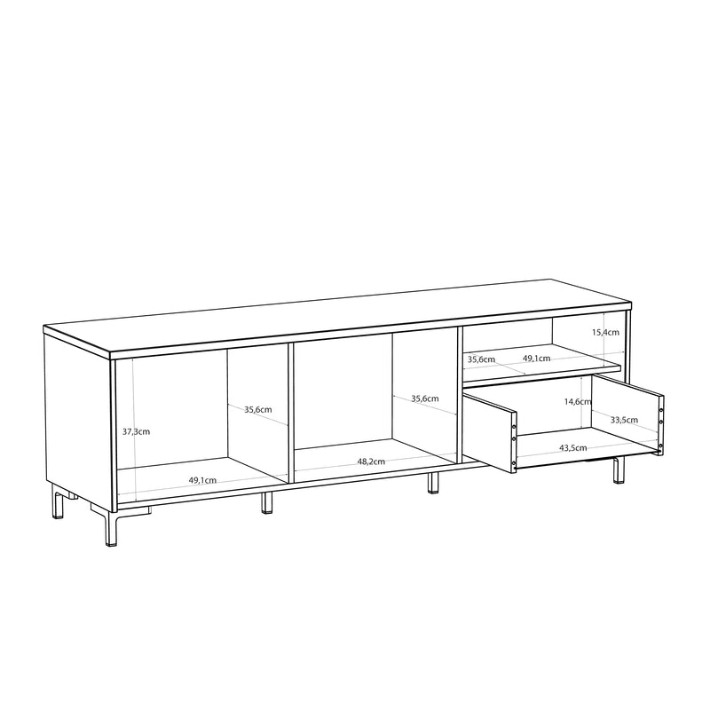 Bixbite Wide TV Unit with Fluted Drawer, Open Shelf & Cupboard in Mauvella Oak and Sand – image 13