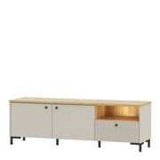 Bixbite Wide TV Unit with Fluted Drawer, Open Shelf & Cupboard in Mauvella Oak and Sand – image 8