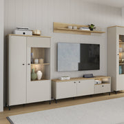 Bixbite Display Cabinet with Fluted Detail, Doors & Open Shelving in Mauvella Oak and Sand – image 11