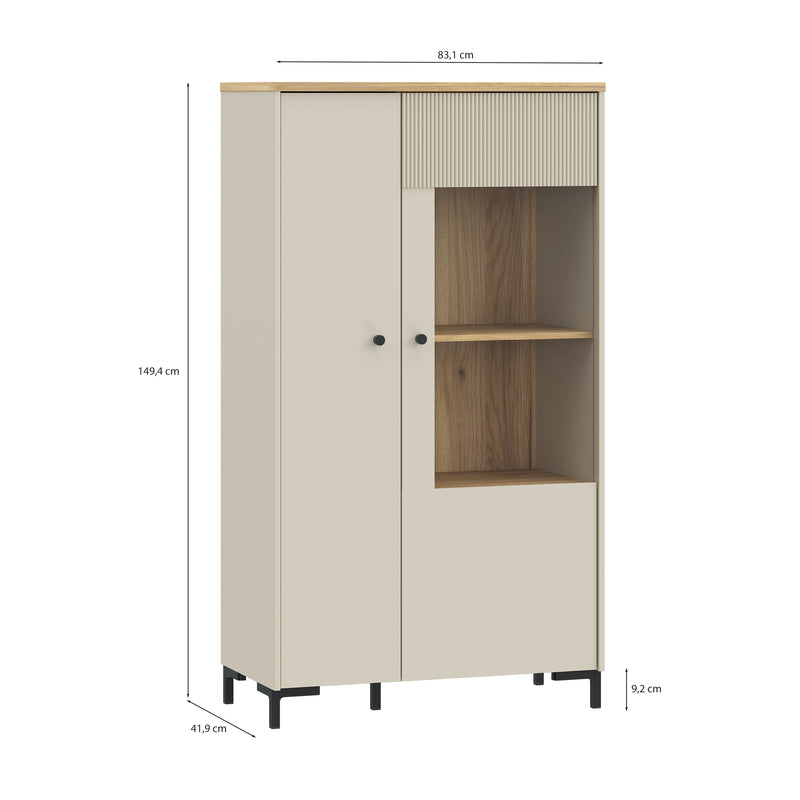Bixbite Display Cabinet with Fluted Detail, Doors & Open Shelving in Mauvella Oak and Sand – image 12