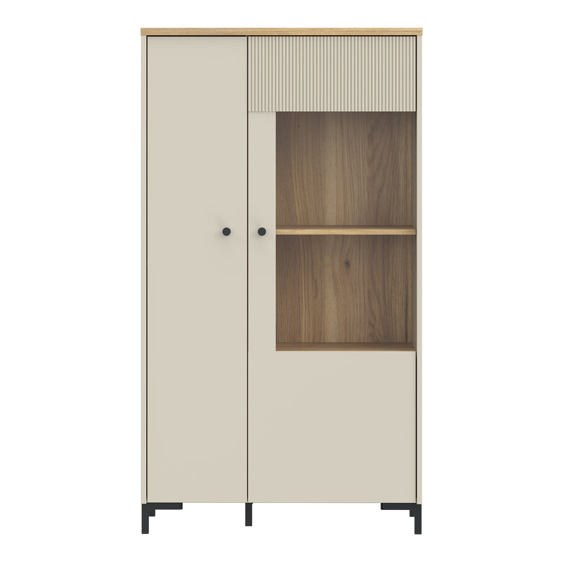 Bixbite Display Cabinet with Fluted Detail, Doors & Open Shelving in Mauvella Oak and Sand – image 2