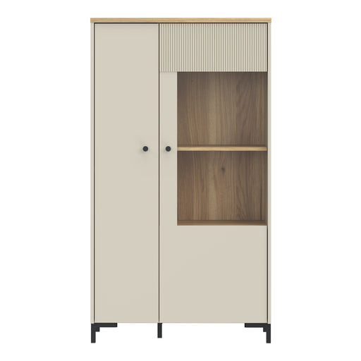 Bixbite Display Cabinet with Fluted Detail, Doors & Open Shelving in Mauvella Oak and Sand – image 2