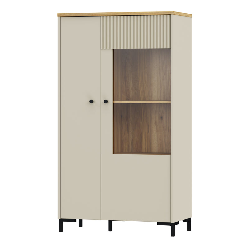 Bixbite Display Cabinet with Fluted Detail, Doors & Open Shelving in Mauvella Oak and Sand – image 3