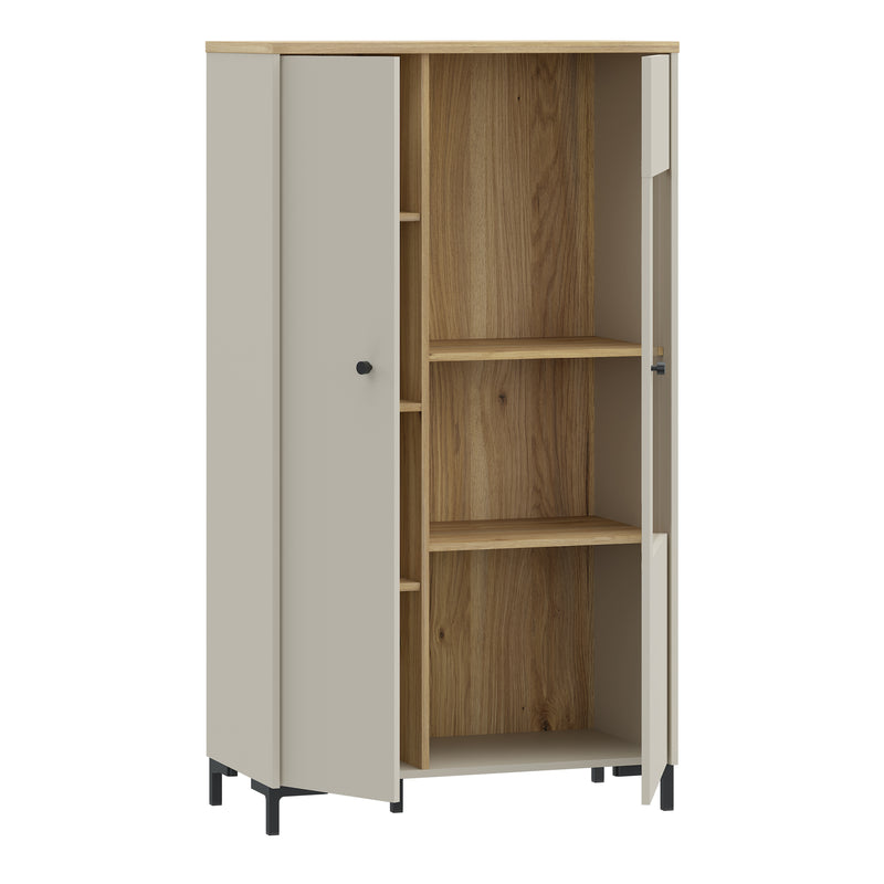 Bixbite Display Cabinet with Fluted Detail, Doors & Open Shelving in Mauvella Oak and Sand – image 4