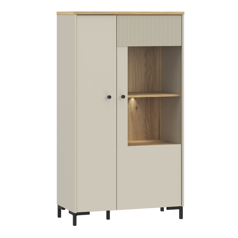 Bixbite Display Cabinet with Fluted Detail, Doors & Open Shelving in Mauvella Oak and Sand – image 6