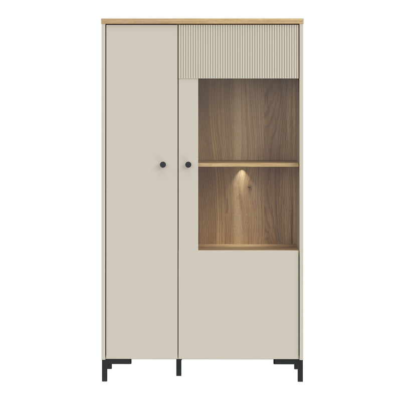 Bixbite Display Cabinet with Fluted Detail, Doors & Open Shelving in Mauvella Oak and Sand – image 7