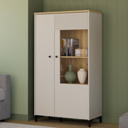 Bixbite Display Cabinet with Fluted Detail, Doors & Open Shelving in Mauvella Oak and Sand – image 9