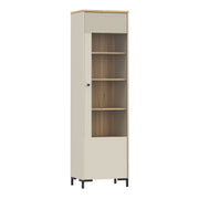Bixbite Tall Display Cabinet with Fluted Detail, Door & Open Shelving in Mauvella Oak and Sand – image 1