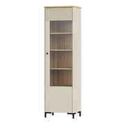 Bixbite Tall Display Cabinet with Fluted Detail, Door & Open Shelving in Mauvella Oak and Sand – image 3