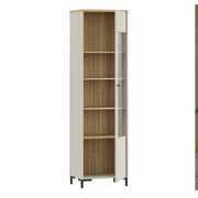 Bixbite Tall Display Cabinet with Fluted Detail, Door & Open Shelving in Mauvella Oak and Sand – image 4