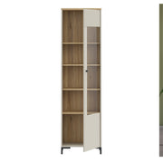 Bixbite Tall Display Cabinet with Fluted Detail, Door & Open Shelving in Mauvella Oak and Sand – image 5