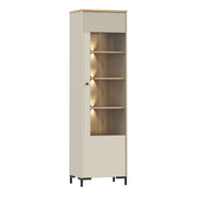 Bixbite Tall Display Cabinet with Fluted Detail, Door & Open Shelving in Mauvella Oak and Sand – image 7