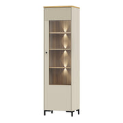 Bixbite Tall Display Cabinet with Fluted Detail, Door & Open Shelving in Mauvella Oak and Sand – image 9