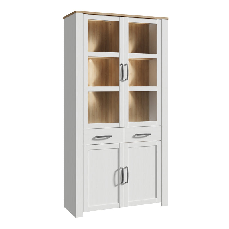 Bohol Display Cabinet 4 Door 2 Drawer in Oak/White inc LED Lighting – image 1