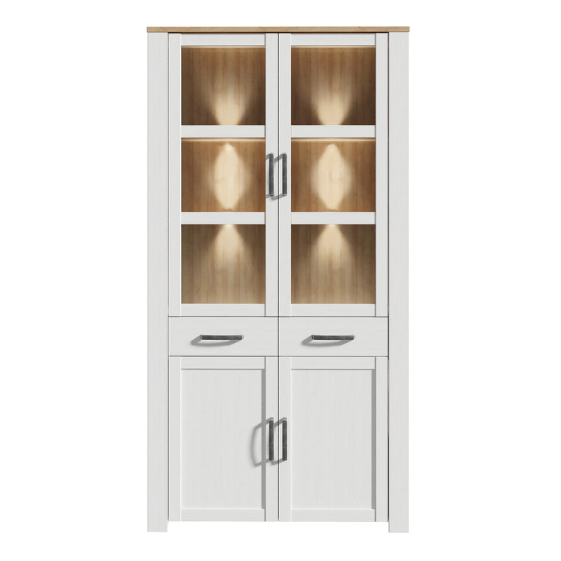 Bohol Display Cabinet 4 Door 2 Drawer in Oak/White inc LED Lighting – image 2