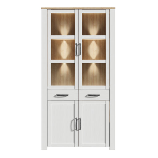 Bohol Display Cabinet 4 Door 2 Drawer in Oak/White inc LED Lighting – image 2