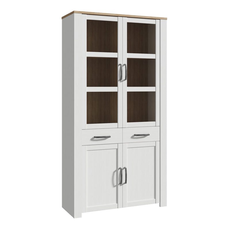 Bohol Display Cabinet 4 Door 2 Drawer in Oak/White – image 1
