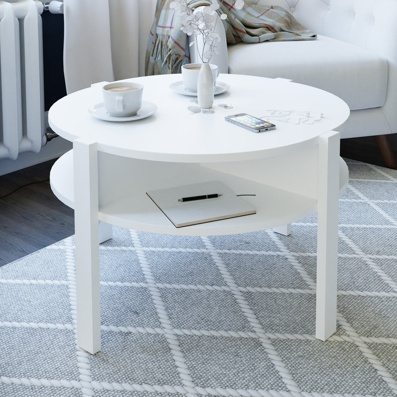 Tobago Round Coffee Table with Open Shelf in White – image 3