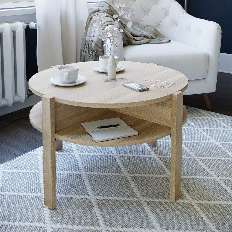 Tobago Round Coffee Table with Open Shelf in Sonoma Oak – image 3