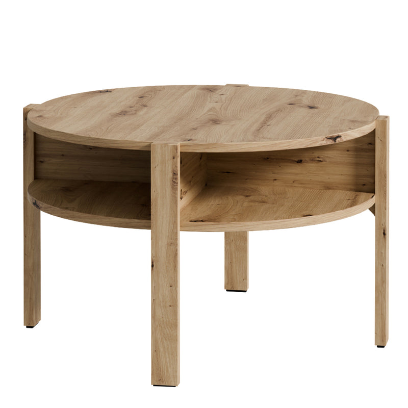 Tobago Round Coffee Table with Open Shelf in Artisan Oak – image 1