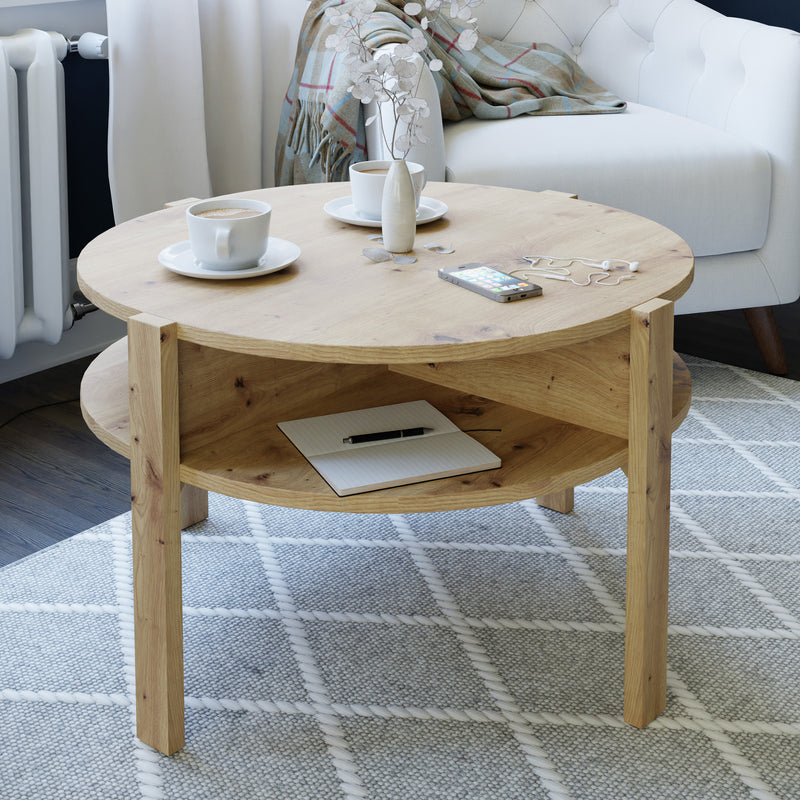 Tobago Round Coffee Table with Open Shelf in Artisan Oak – image 2