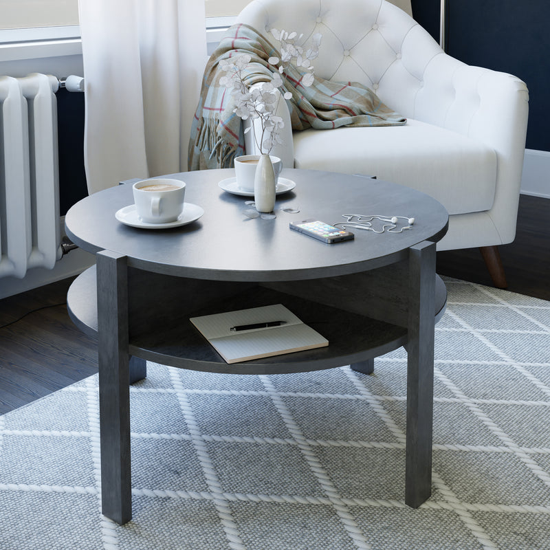 Tobago Round Coffee Table with Open Shelf in Optic Dark Grey – image 3
