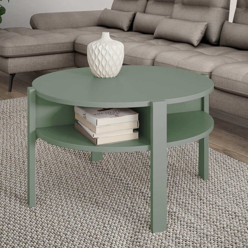 Tobago Round Coffee Table with Open Shelf in Sage Green – image 2