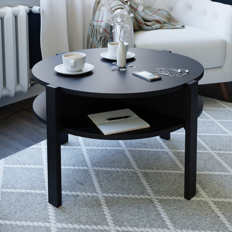 Tobago Round Coffee Table with Open Shelf in Black – image 3