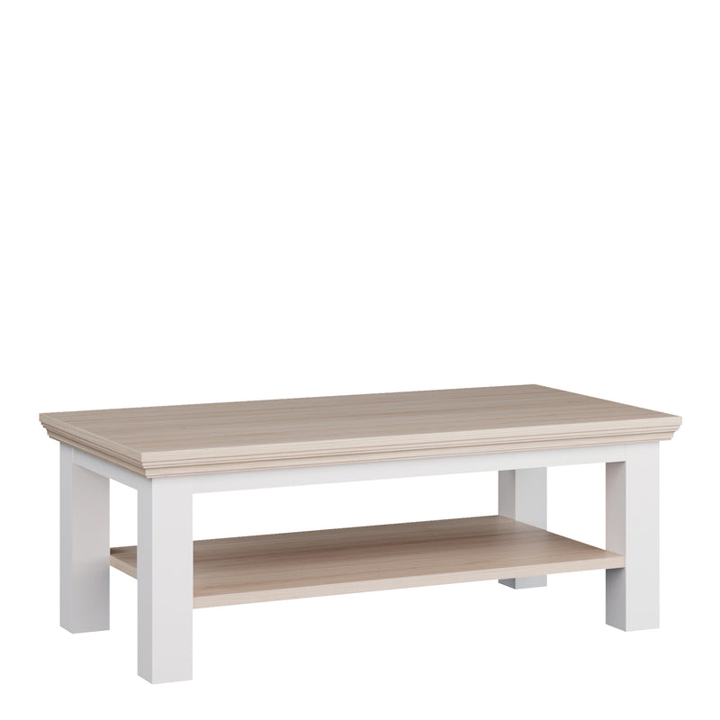 Pontypool Large Rectangular Coffee Table with Shelf in White and Riva Oak – image 1