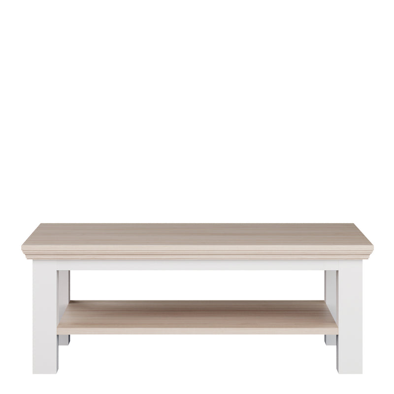 Pontypool Large Rectangular Coffee Table with Shelf in White and Riva Oak – image 2