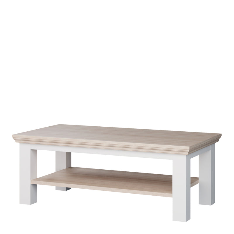 Pontypool Large Rectangular Coffee Table with Shelf in White and Riva Oak – image 3