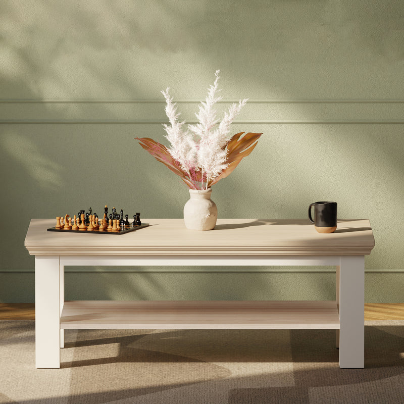 Pontypool Large Rectangular Coffee Table with Shelf in White and Riva Oak – image 5