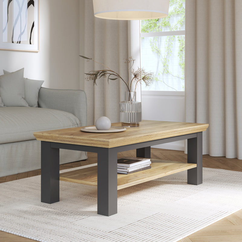 Pontypool Large Rectangular Coffee Table with Shelf in Grey and Mauvella Oak – image 4