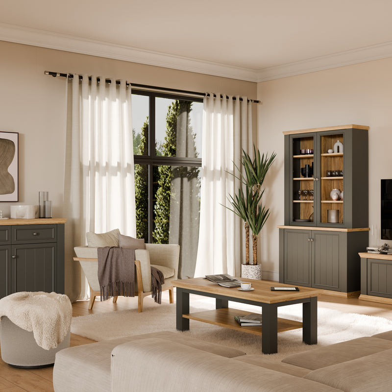 Pontypool Large Rectangular Coffee Table with Shelf in Grey and Mauvella Oak – image 5